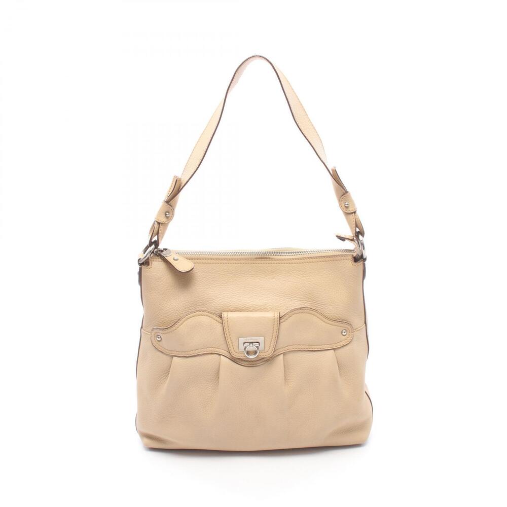 Salvatore Ferragamo Gancini Leather Shoulder Bag Beige Tan